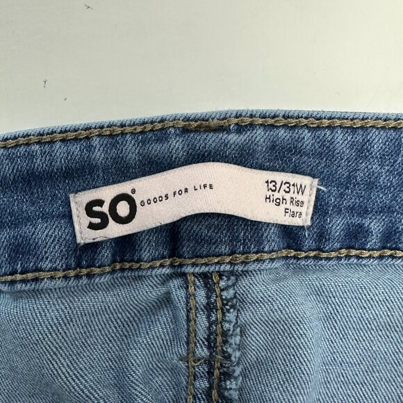 SO High Rise Flare Women's size 13 Medium Wash Blue Denim Jeans - Picture 4 of 7